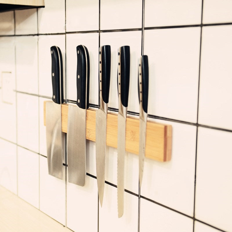 Bamboo Magnetic Wall Knife Holder - Long Strip Design
