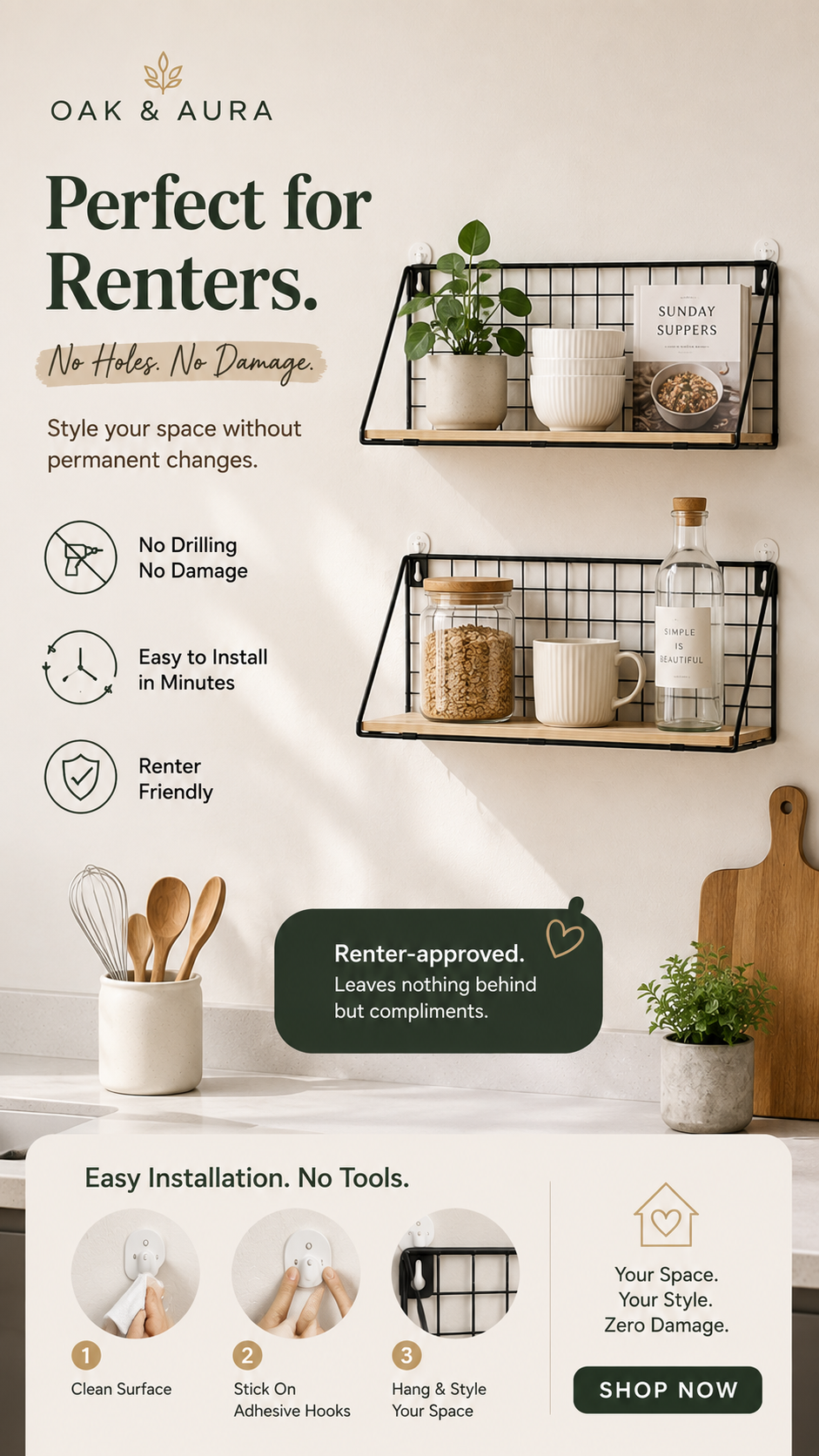 Easy Wall-Mounted Iron Storage Shelf