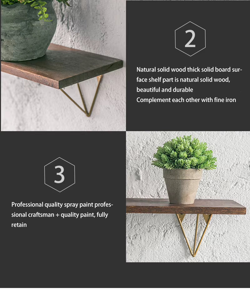 Rustic Iron and Wood Wall-Mounted Shelf Unit